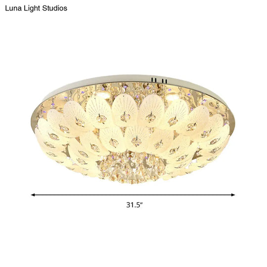 Contemporary Crystal Ceiling Light Fixture - Domed Flush Mount 7/13 Heads 23.5’/31.5’ Wide White