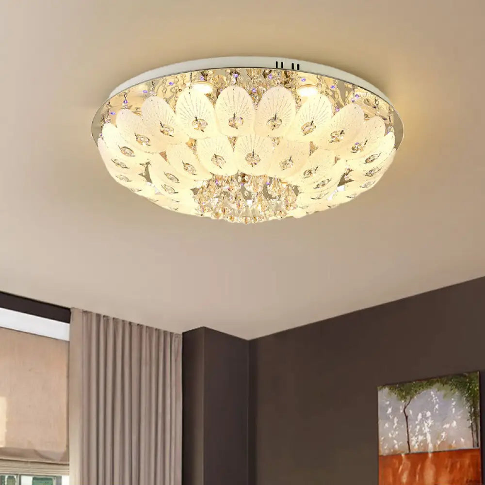 Contemporary Crystal Ceiling Light Fixture - Domed Flush Mount 7/13 Heads 23.5’/31.5’ Wide