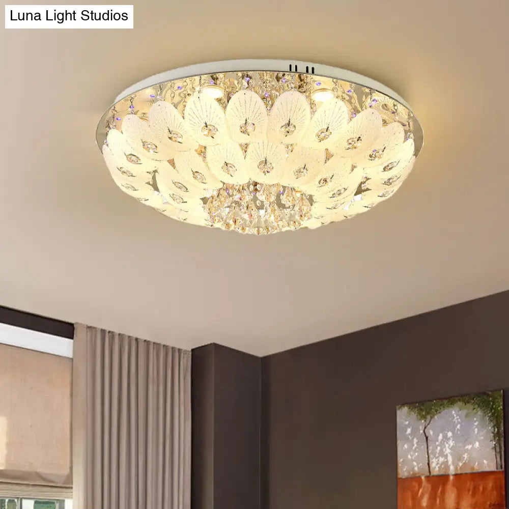 Contemporary Crystal Ceiling Light Fixture - Domed Flush Mount 7/13 Heads 23.5/31.5 Wide White /