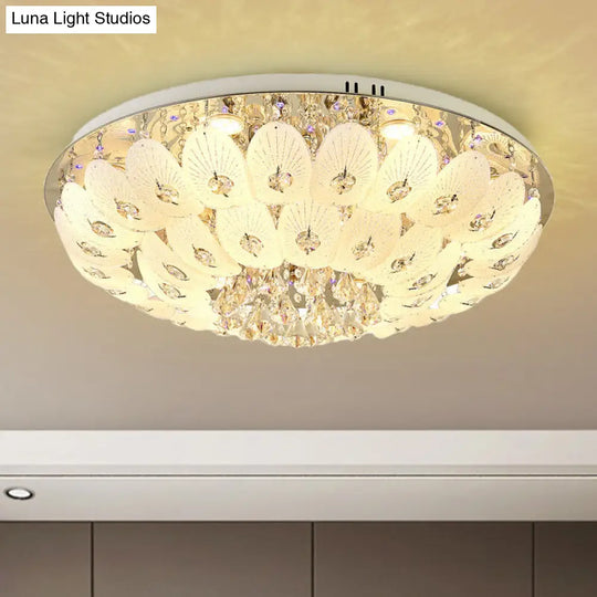 Contemporary Crystal Ceiling Light Fixture - Domed Flush Mount 7/13 Heads 23.5/31.5 Wide White