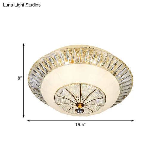 Contemporary Crystal Ceiling Light With White Bowl Shade - Led Flush Mount For Bedroom (16/19.5