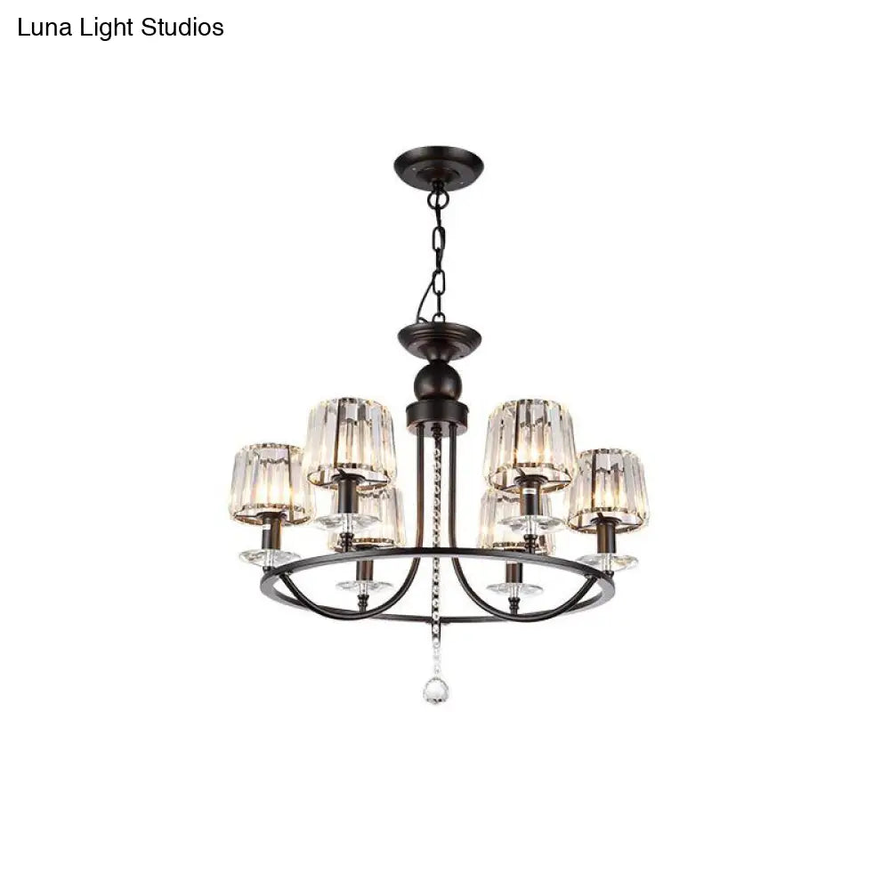 Contemporary Crystal Chandelier - 4/6/8 Lights Circle Hanging Light In Black For Bedroom