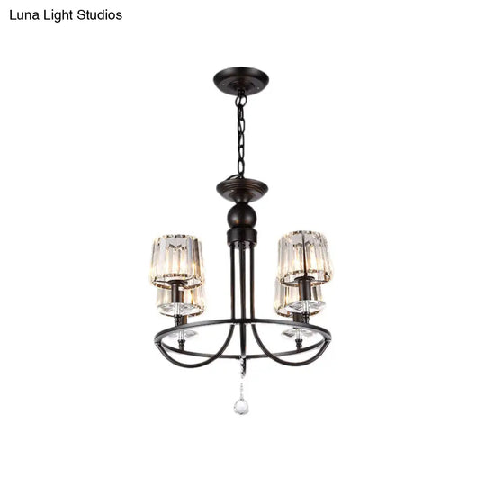 Contemporary Crystal Chandelier - 4/6/8 Lights Circle Hanging Light In Black For Bedroom