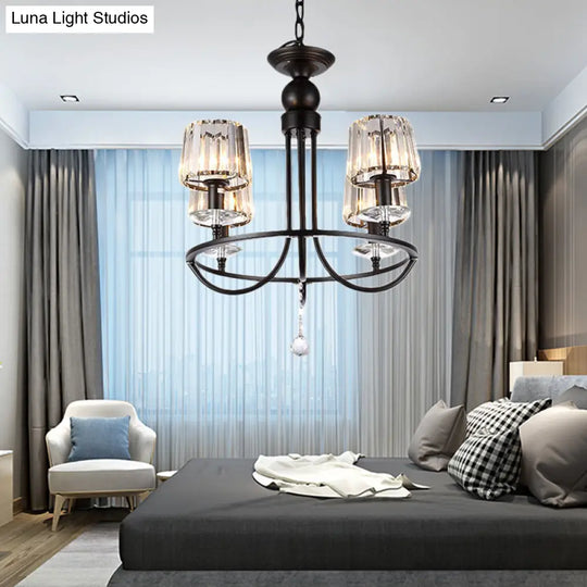 Contemporary Crystal Chandelier - 4/6/8 Lights Circle Hanging Light In Black For Bedroom