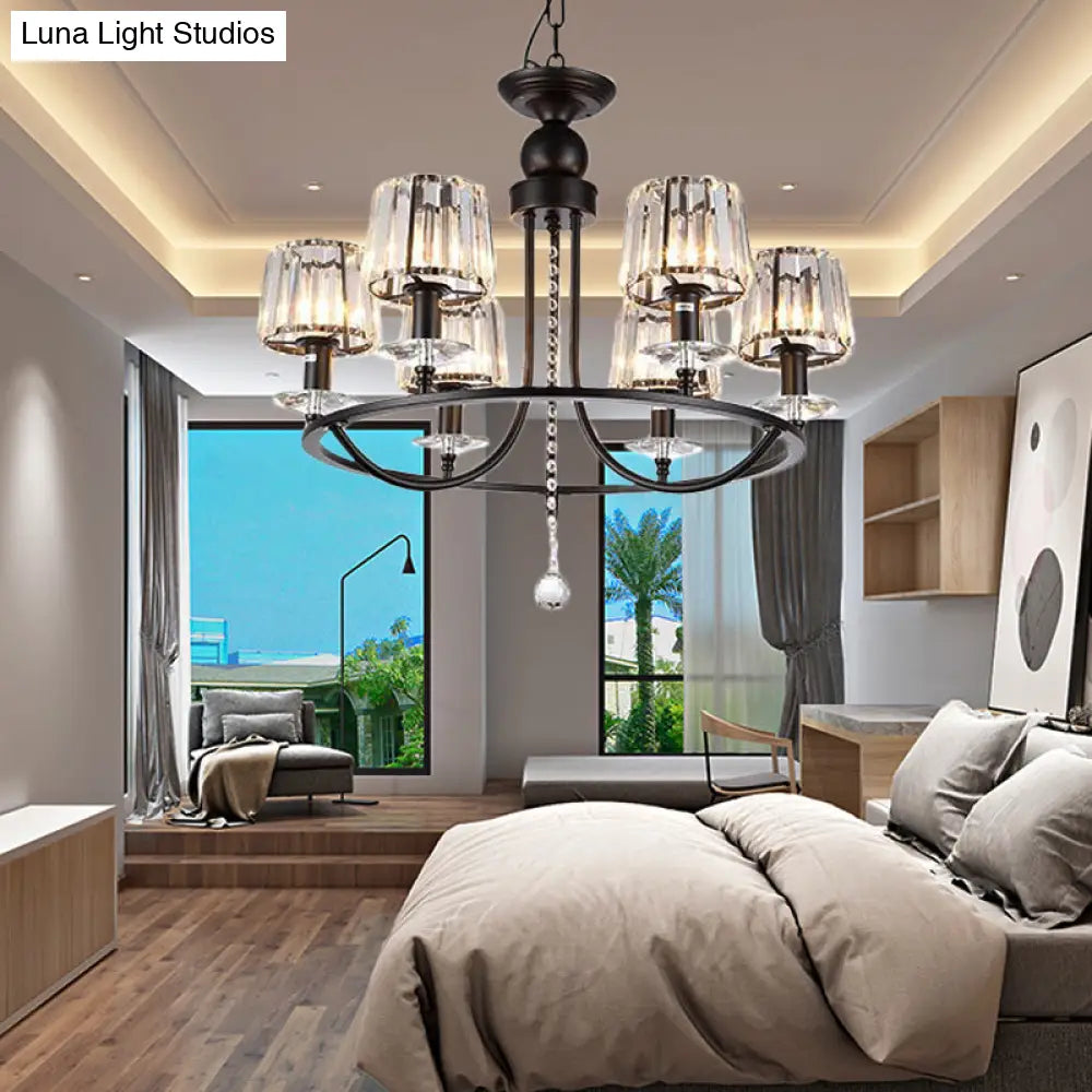 Contemporary Crystal Chandelier - 4/6/8 Lights Circle Hanging Light In Black For Bedroom