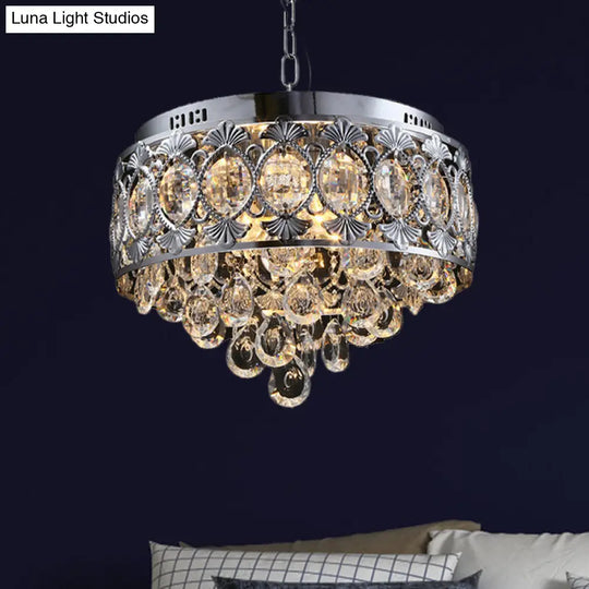 Contemporary Crystal Drop Chandelier In Chrome With 4 Lights For Living Room