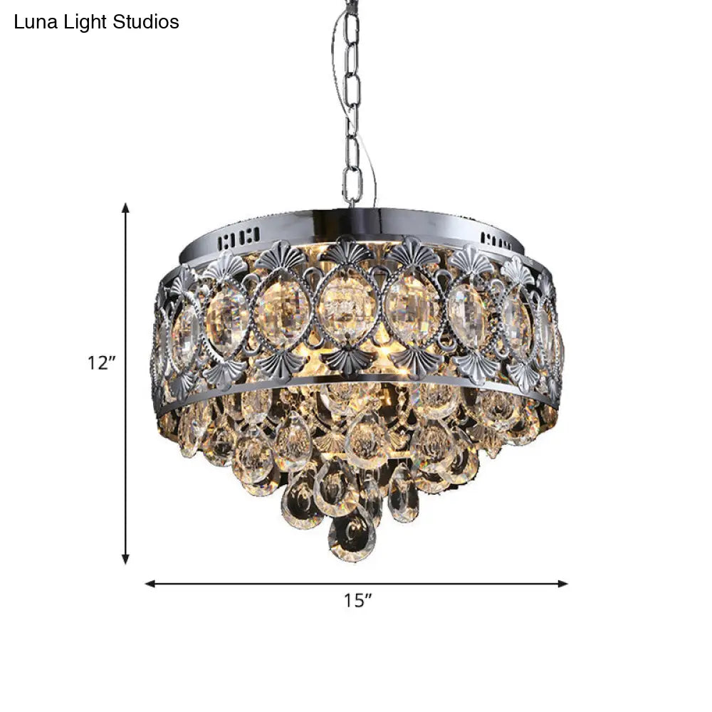 Contemporary Crystal Drop Chandelier In Chrome With 4 Lights For Living Room