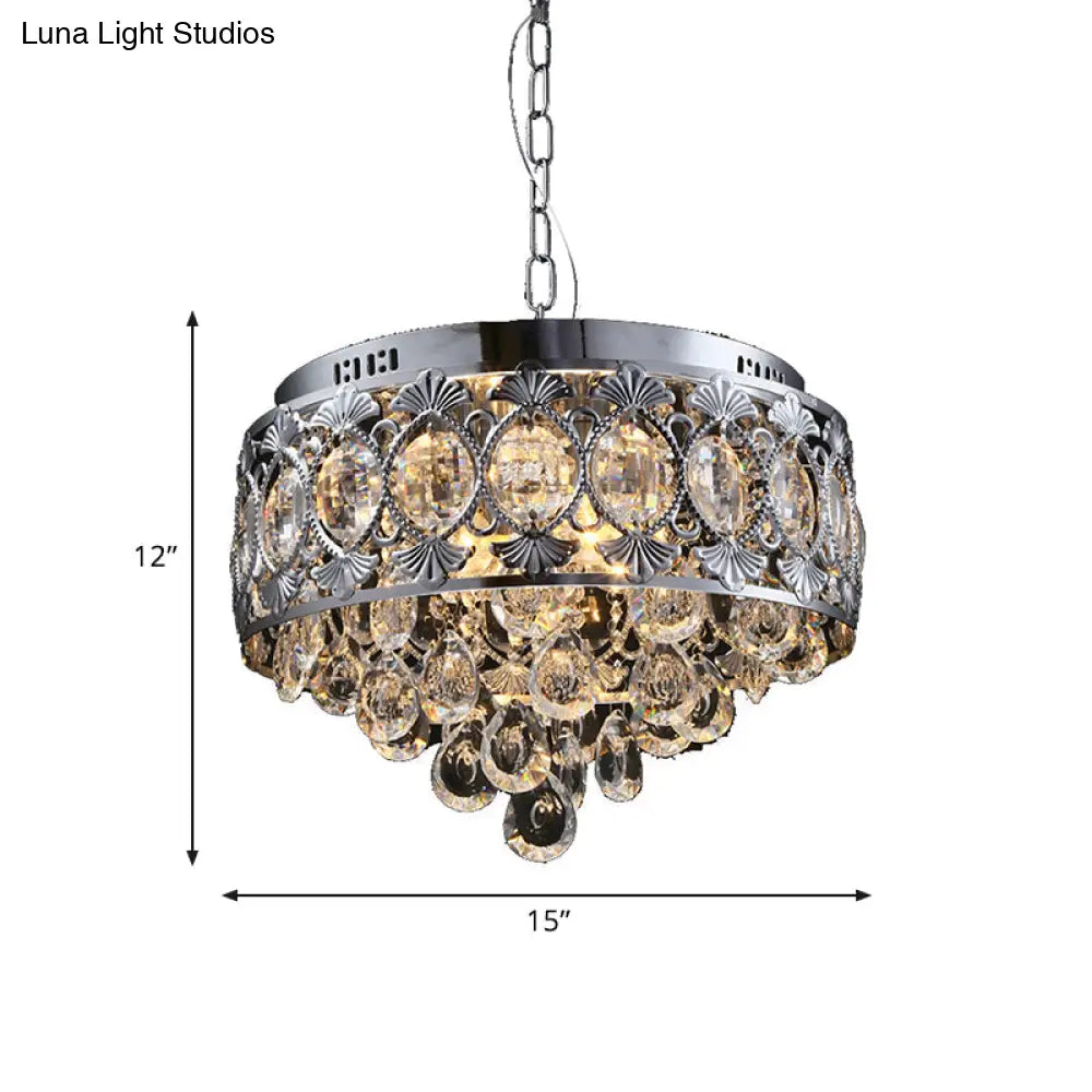 Contemporary Crystal Chandelier: 4-Light Round Ceiling Light In Chrome