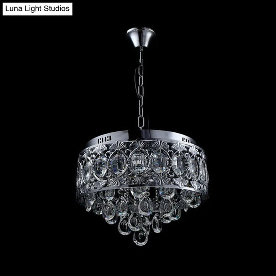 Contemporary Crystal Drop Chandelier In Chrome With 4 Lights For Living Room