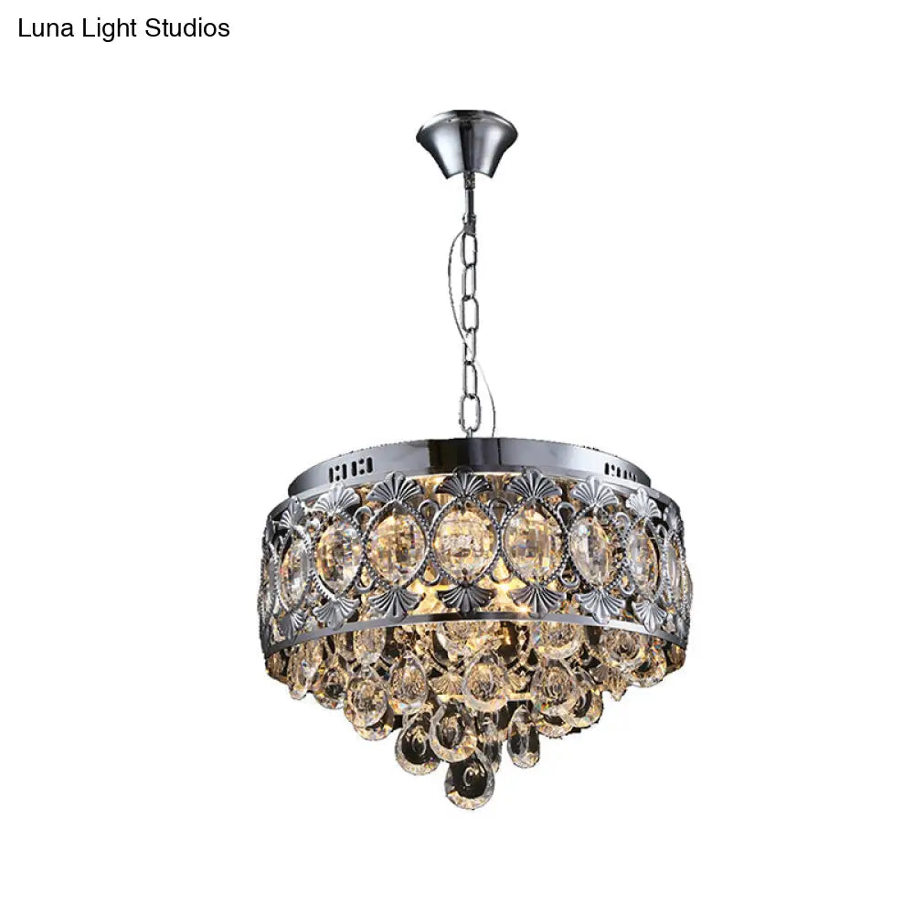 Contemporary Crystal Chandelier: 4-Light Round Ceiling Light In Chrome