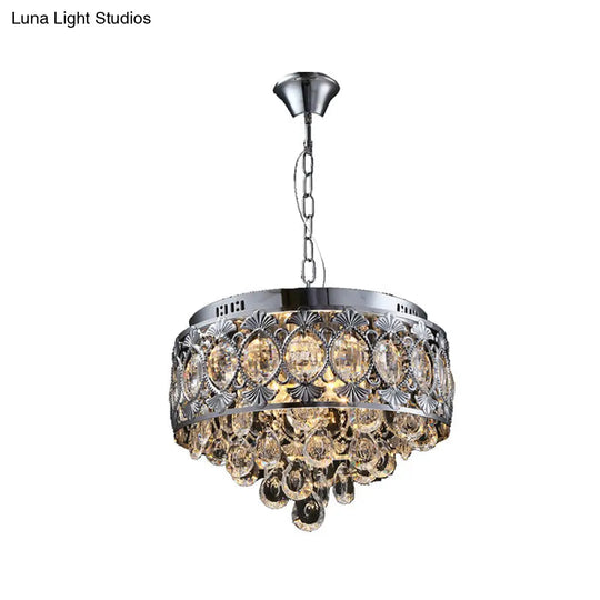 Contemporary Crystal Chandelier: 4-Light Round Ceiling Light In Chrome