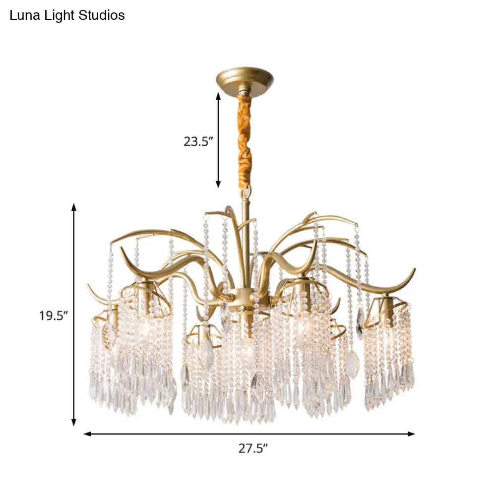 Contemporary Crystal Chandelier - Beaded Brass Pendant Light For Bedroom Ceiling (3/7 Lights)