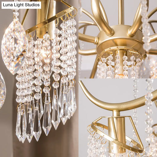 Contemporary Crystal Chandelier - Beaded Brass Pendant Light For Bedroom Ceiling (3/7 Lights)