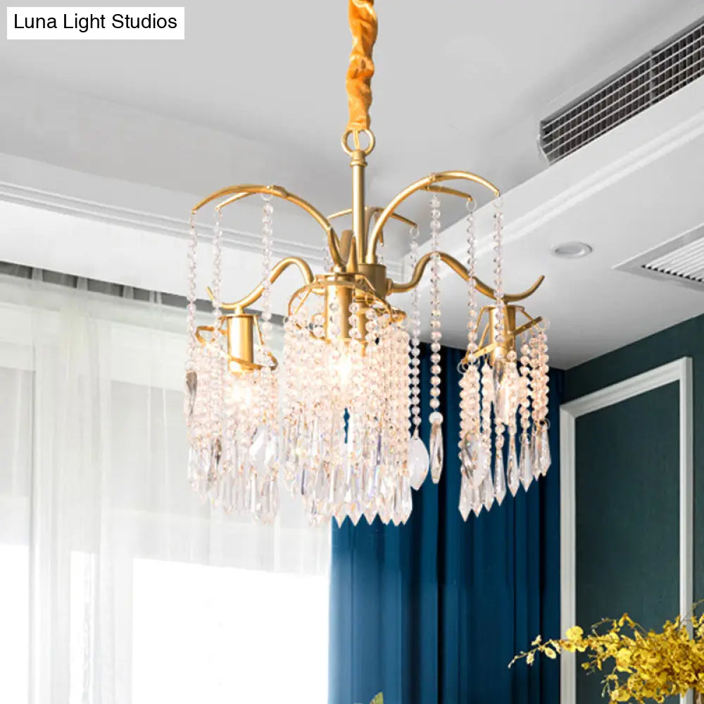 Contemporary Beaded Crystal Chandelier - 3/7 Lights Brass Ceiling Pendant For Bedrooms