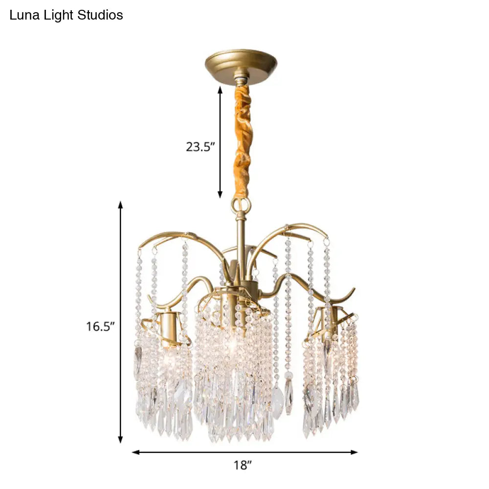 Contemporary Crystal Chandelier - Beaded Brass Pendant Light For Bedroom Ceiling (3/7 Lights)