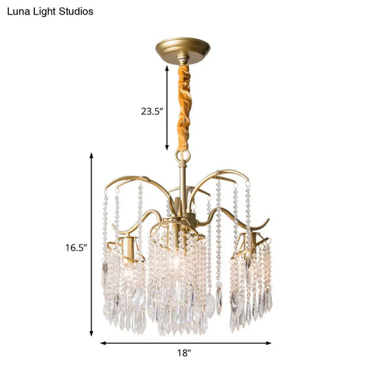 Contemporary Crystal Chandelier - Beaded Brass Pendant Light For Bedroom Ceiling (3/7 Lights)