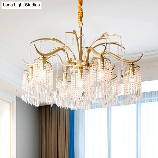 Contemporary Beaded Crystal Chandelier - 3/7 Lights Brass Ceiling Pendant For Bedrooms