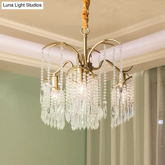 Contemporary Beaded Crystal Chandelier - 3/7 Lights Brass Ceiling Pendant For Bedrooms 3 /