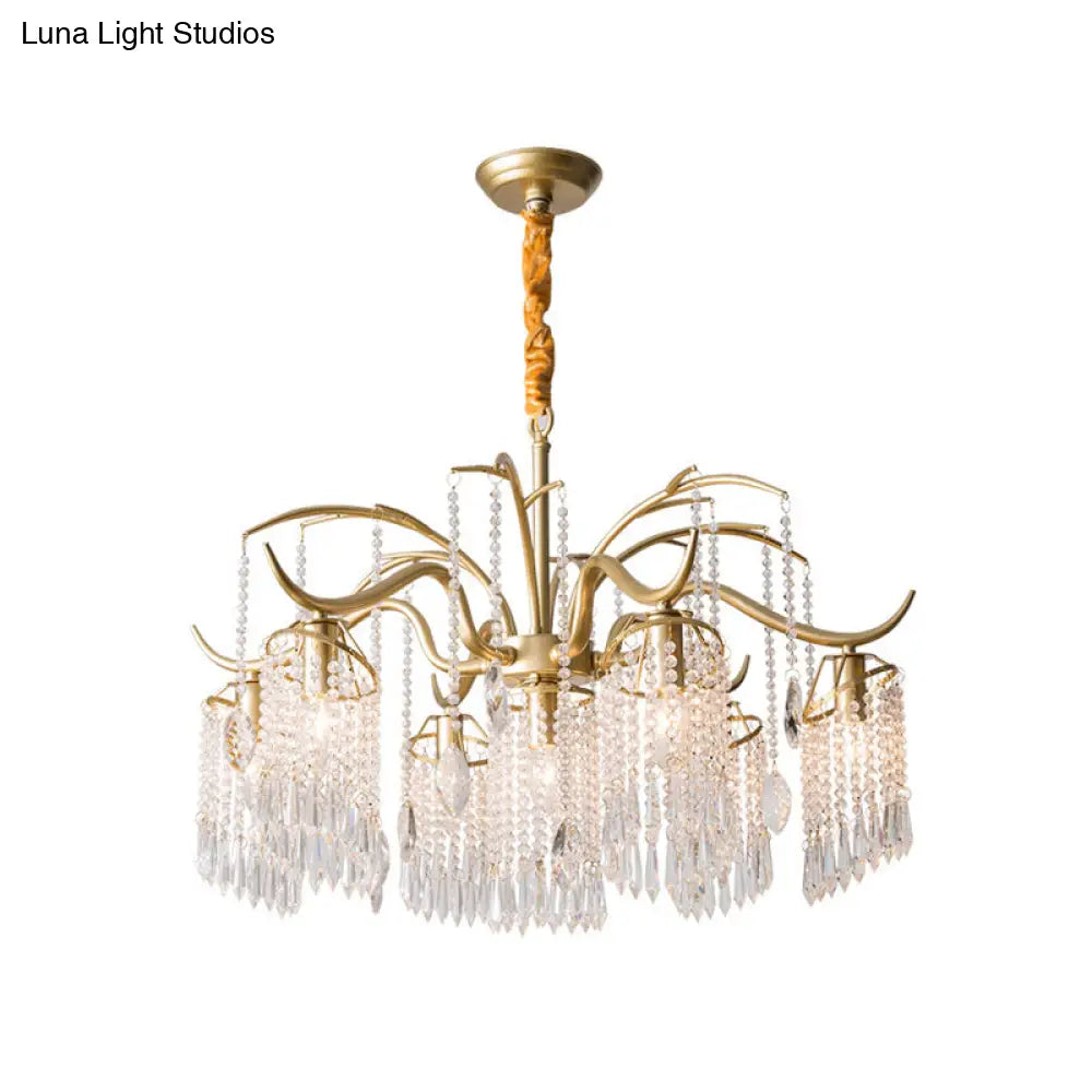 Contemporary Crystal Chandelier - Beaded Brass Pendant Light For Bedroom Ceiling (3/7 Lights)