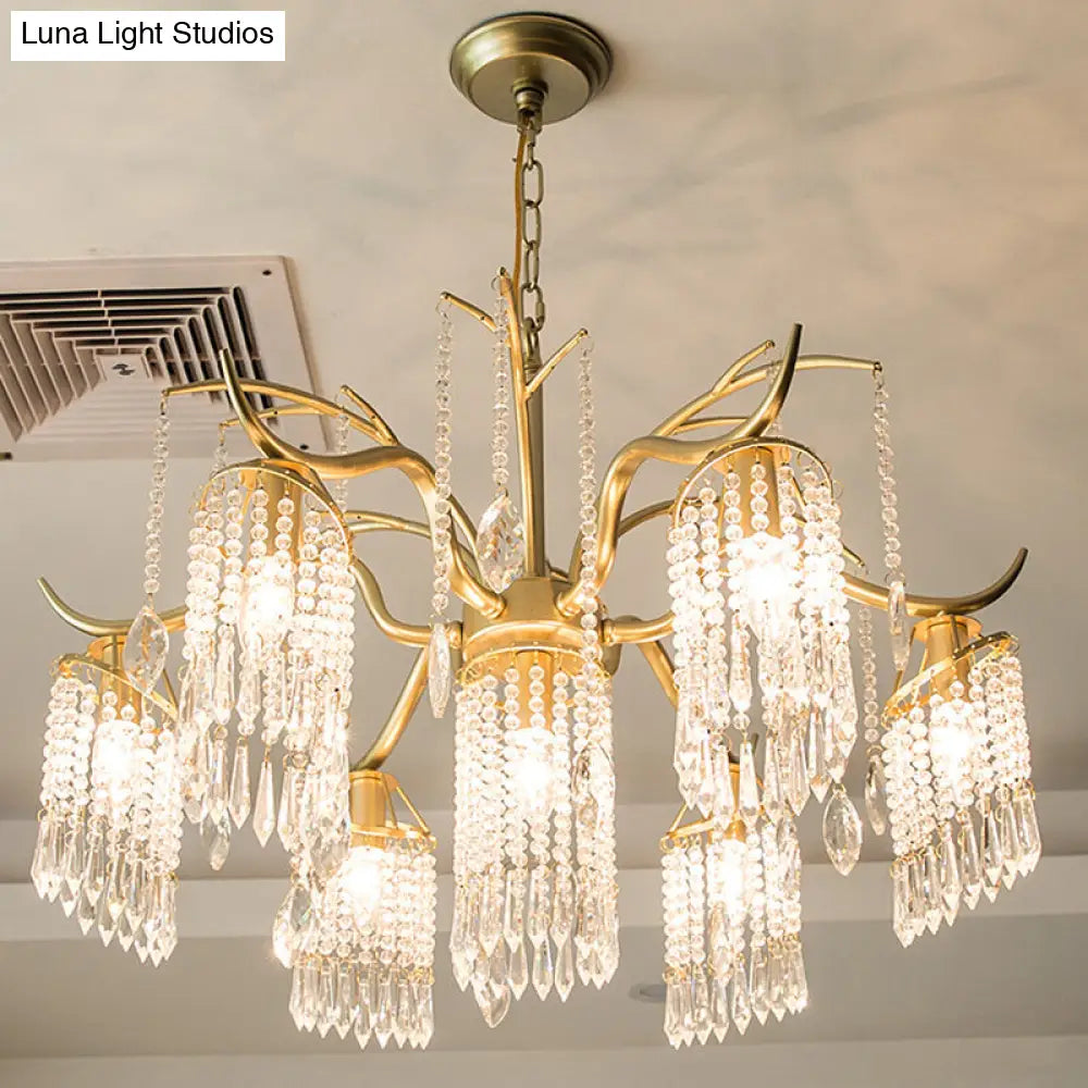 Contemporary Beaded Crystal Chandelier - 3/7 Lights Brass Ceiling Pendant For Bedrooms 7 /