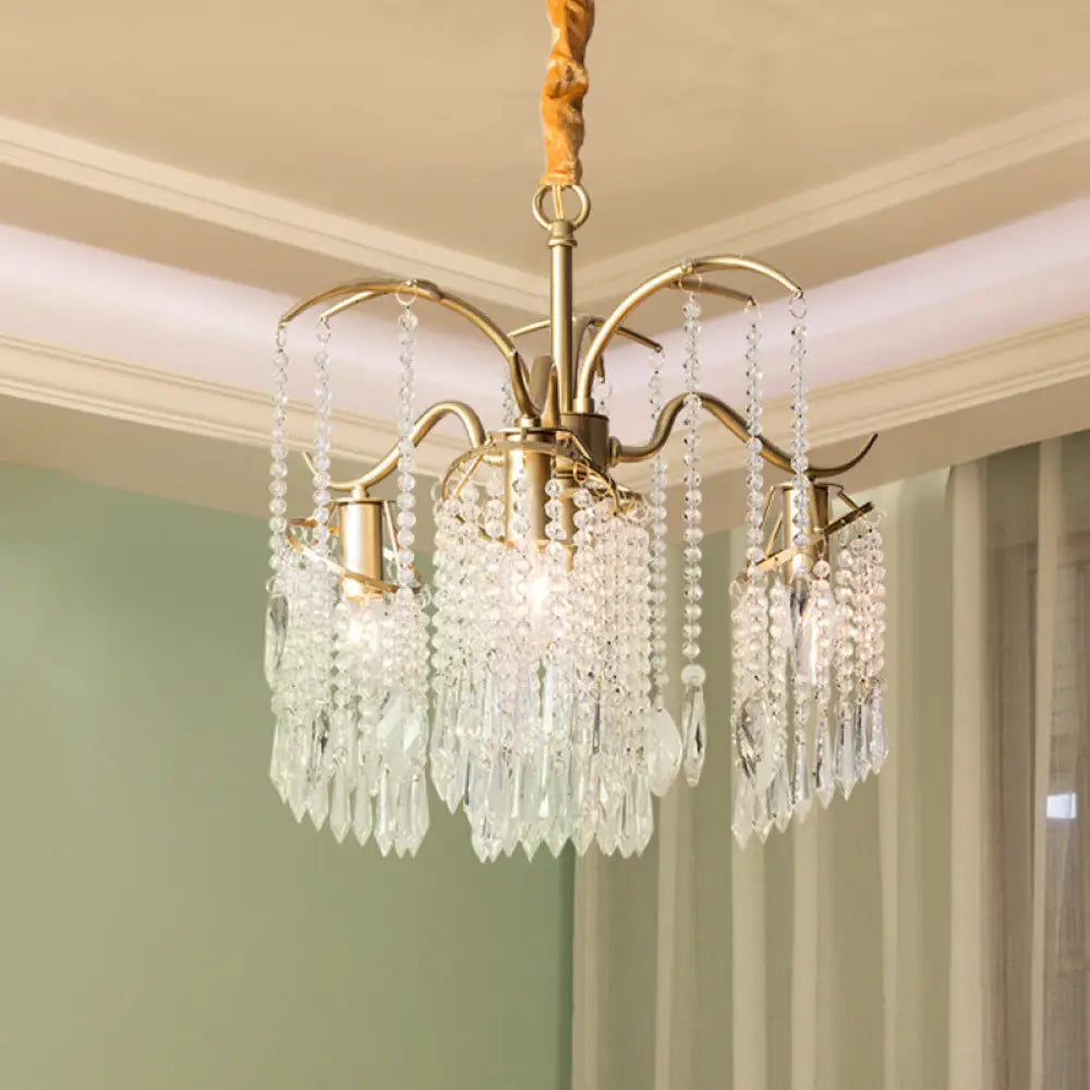 Contemporary Crystal Chandelier - Beaded Brass Pendant Light For Bedroom Ceiling (3/7 Lights) 3 /