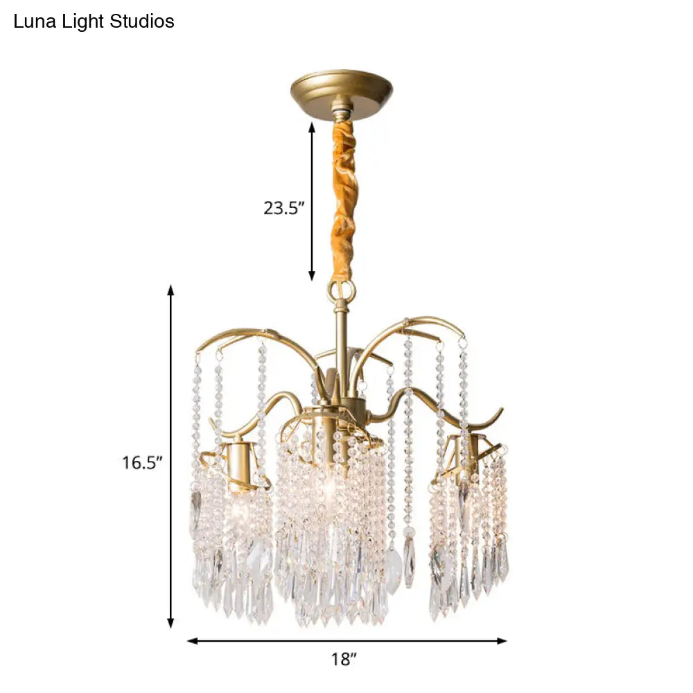 Contemporary Beaded Crystal Chandelier - 3/7 Lights Brass Ceiling Pendant For Bedrooms