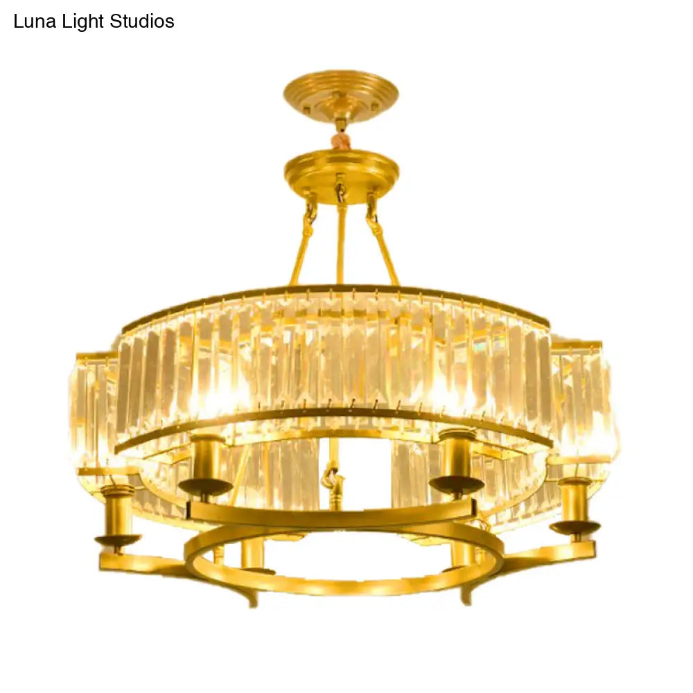 Contemporary Crystal Chandelier: Drum Shape 6/8/10 Lights Black/Gold Hanging Pendant Lamp