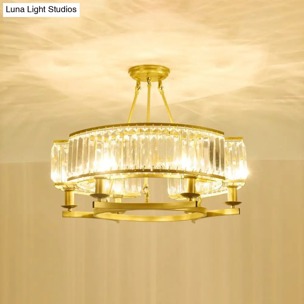 Contemporary Crystal Chandelier: Drum Shape 6/8/10 Lights Black/Gold Hanging Pendant Lamp