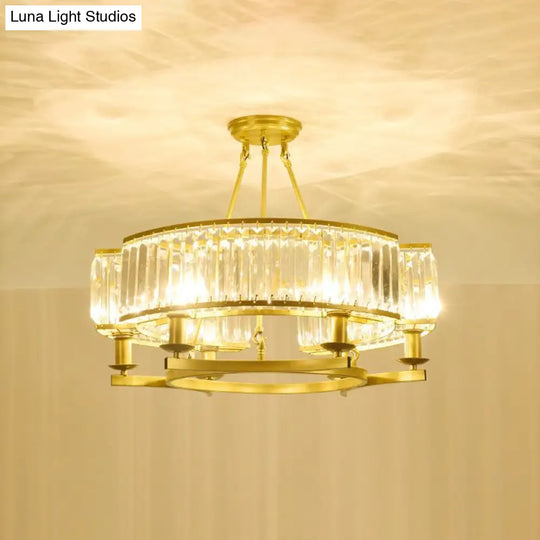 Contemporary Crystal Chandelier: Drum Shape 6/8/10 Lights Black/Gold Hanging Pendant Lamp