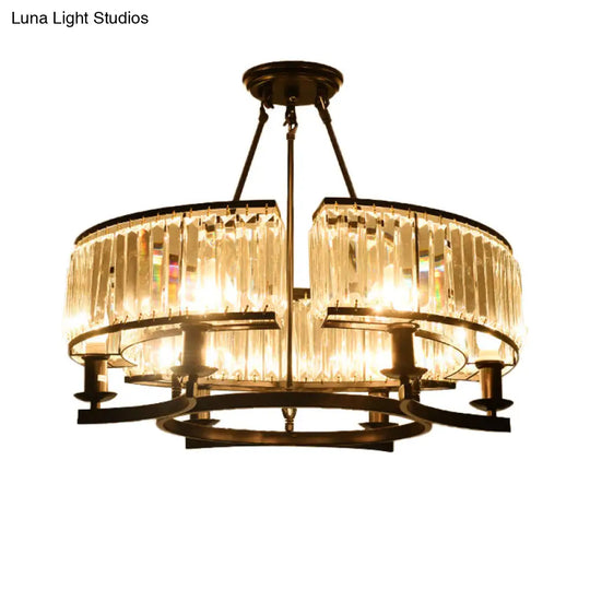 Contemporary Crystal Chandelier: Drum Shape 6/8/10 Lights Black/Gold Hanging Pendant Lamp