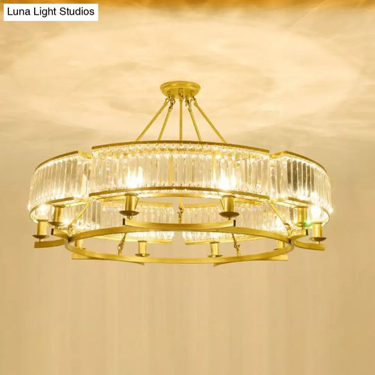 Contemporary Crystal Chandelier: Drum Shape 6/8/10 Lights Black/Gold Hanging Pendant Lamp