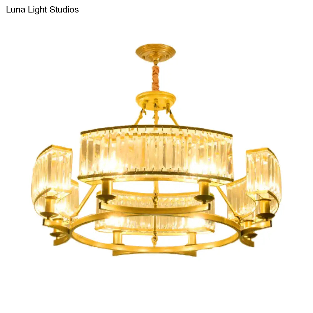 Contemporary Crystal Chandelier: Drum Shape 6/8/10 Lights Black/Gold Hanging Pendant Lamp