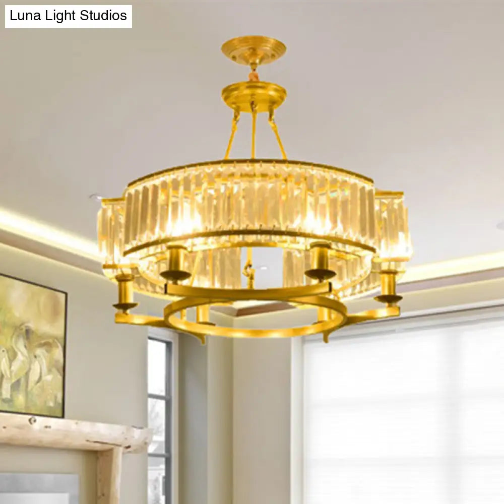 Contemporary Crystal Chandelier: Drum Shape 6/8/10 Lights Black/Gold Hanging Pendant Lamp