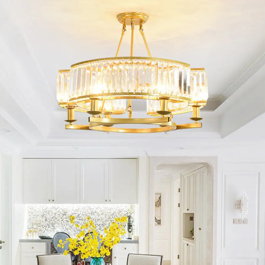 Contemporary Crystal Chandelier: Drum Shape 6/8/10 Lights Black/Gold Hanging Pendant Lamp 6 / Gold