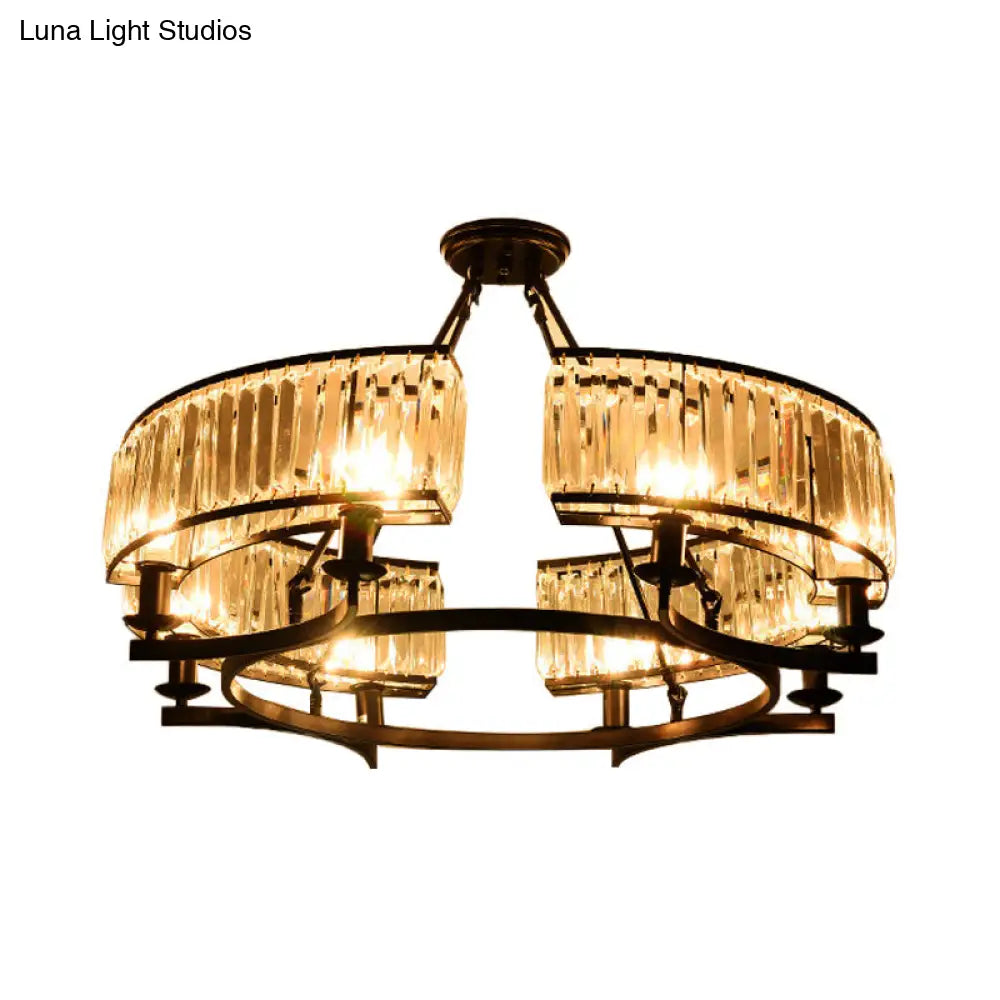 Contemporary Crystal Chandelier: Drum Shape 6/8/10 Lights Black/Gold Hanging Pendant Lamp