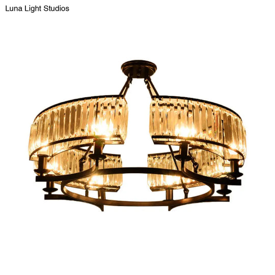 Contemporary Crystal Chandelier: Drum Shape 6/8/10 Lights Black/Gold Hanging Pendant Lamp