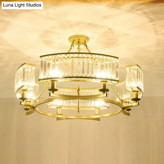 Contemporary Crystal Chandelier: Drum Shape 6/8/10 Lights Black/Gold Hanging Pendant Lamp