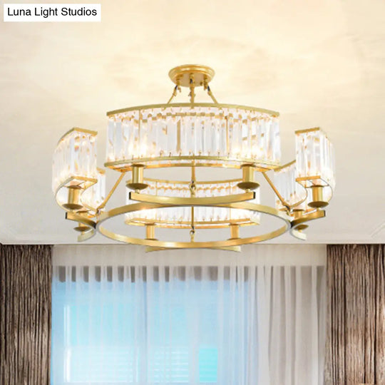 Contemporary Crystal Chandelier: Drum Shape 6/8/10 Lights Black/Gold Hanging Pendant Lamp