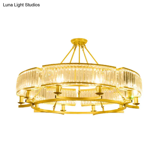 Contemporary Crystal Chandelier: Drum Shape 6/8/10 Lights Black/Gold Hanging Pendant Lamp