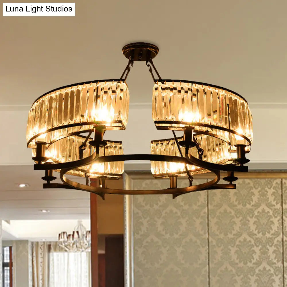 Contemporary Crystal Chandelier: Drum Shape 6/8/10 Lights Black/Gold Hanging Pendant Lamp