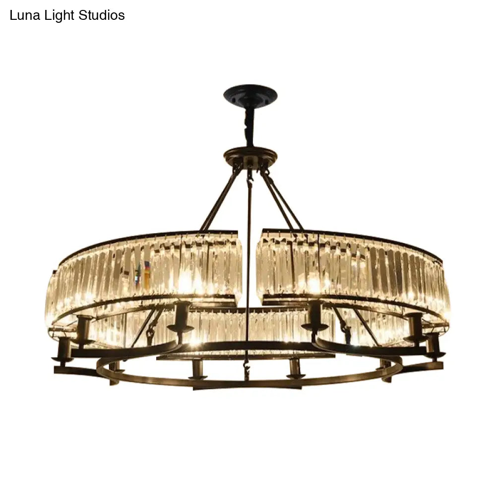 Contemporary Crystal Chandelier: Drum Shape 6/8/10 Lights Black/Gold Hanging Pendant Lamp