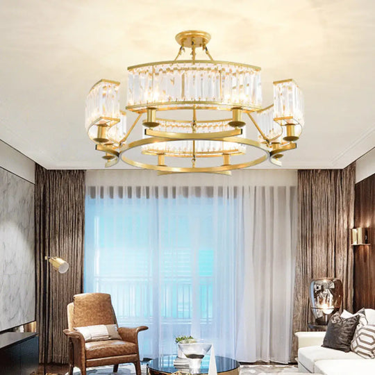 Contemporary Crystal Chandelier: Drum Shape 6/8/10 Lights Black/Gold Hanging Pendant Lamp 8 / Gold