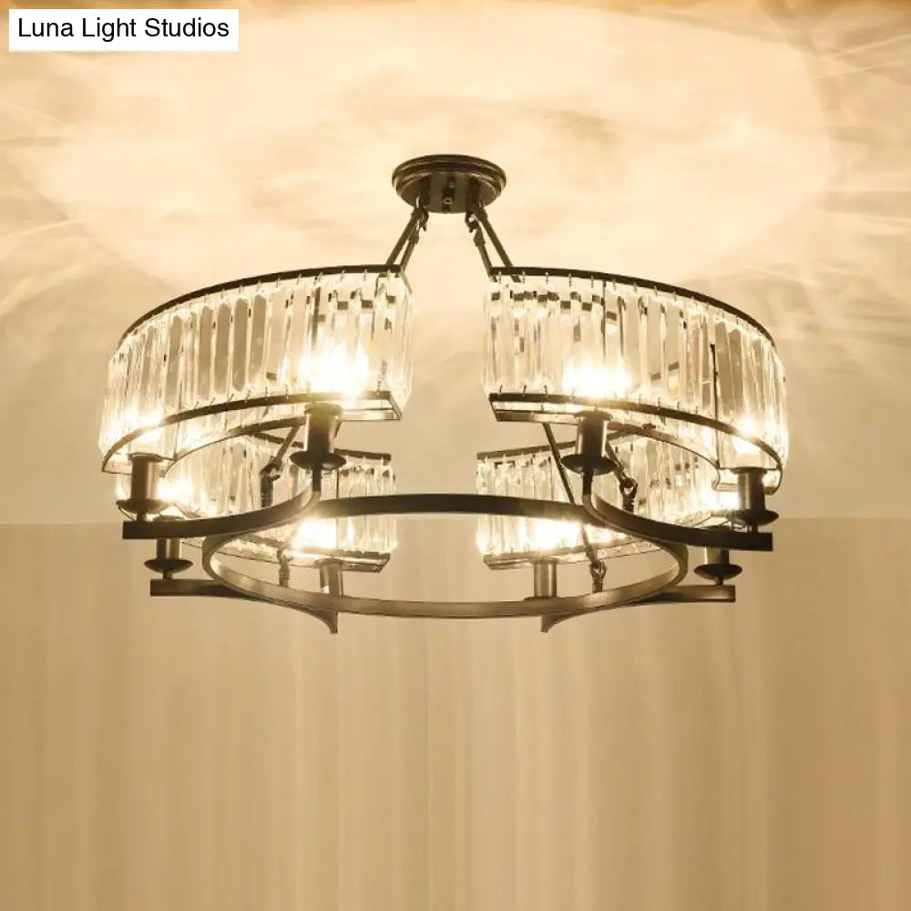 Contemporary Crystal Chandelier: Drum Shape 6/8/10 Lights Black/Gold Hanging Pendant Lamp