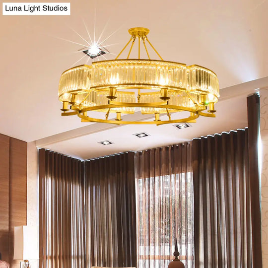 Contemporary Crystal Chandelier: Drum Shape 6/8/10 Lights Black/Gold Hanging Pendant Lamp