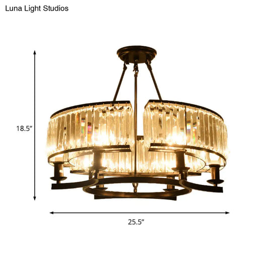 Contemporary Crystal Chandelier: Drum Shape 6/8/10 Lights Black/Gold Hanging Pendant Lamp