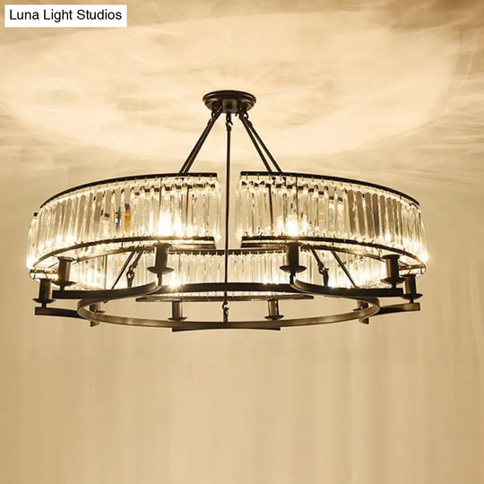 Contemporary Crystal Chandelier: Drum Shape 6/8/10 Lights Black/Gold Hanging Pendant Lamp