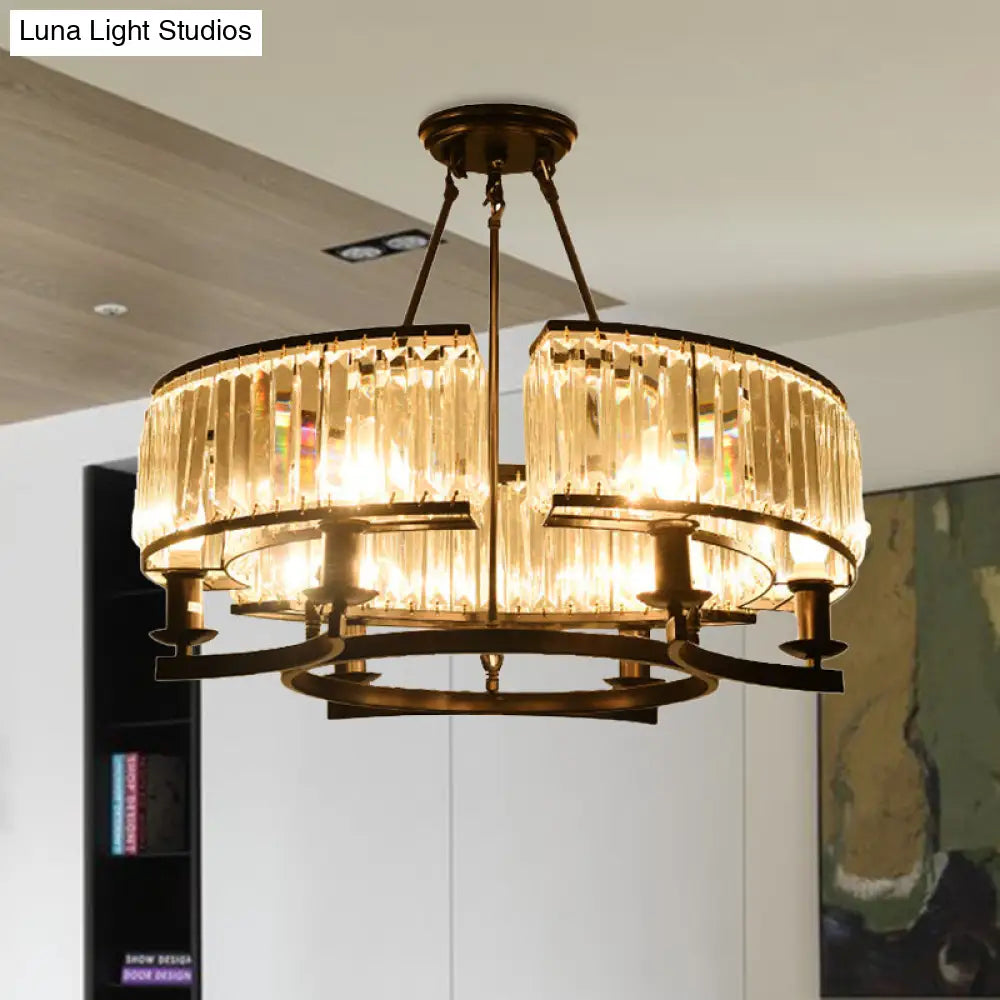 Contemporary Crystal Chandelier: Drum Shape 6/8/10 Lights Black/Gold Hanging Pendant Lamp