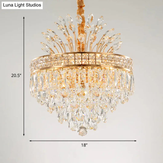 Contemporary Crystal Chandelier - Gold 9 Bulbs Pendant Light For Bedroom