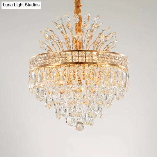 Contemporary Crystal Chandelier - Gold 9 Bulbs Pendant Light For Bedroom