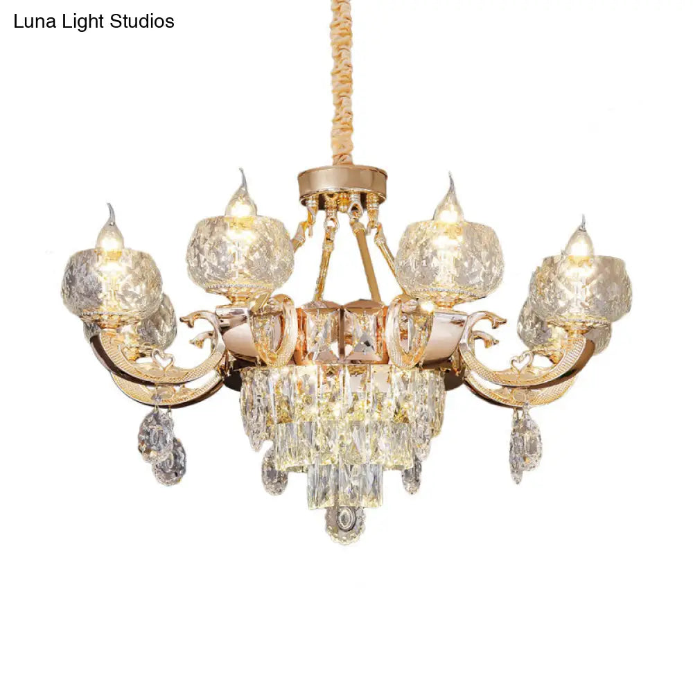 6/8 Bulbs Clear Crystal Gold Chandelier Pendant Lamp With Candle Design